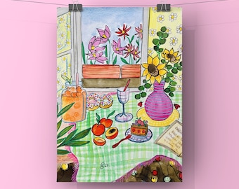 Carte postale aquarelle d’été pour décoration estivale