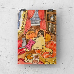 Impression d’illustration à l’aquarelle, scènes cozy automne