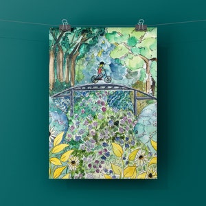 Carte aquarelle, paysage d’été pour décoration relaxante