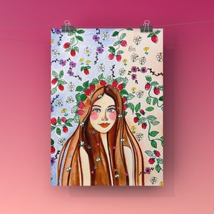 Carte postale d’été, portrait de femme à l’aquarelle pour décoration