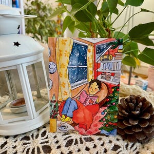 impression d’illustration à l’aquarelle, scène cozy de Noël