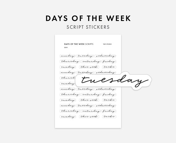 Days of the Week Script Stickers | Weekday Stickers, Script Headers, Weekly Planner Stickers, Highlighted Script Stickers, Minimal Stickers