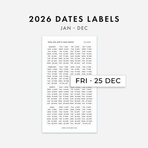 2026 Date Stickers, January to December Date Stickers, Hobonichi Stickers, 3.5mm & 4mm Grids | Minimal Planner Stickers, Journal Stickers