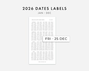 2026 Date Stickers, January to December Date Stickers, Hobonichi Stickers, 3.5mm & 4mm Grids | Minimal Planner Stickers, Journal Stickers