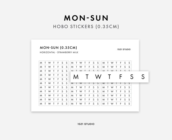 Hobonichi Weeks Stickers, Horizontal Week Strips Stickers, Minimal Planner Stickers, Journal Stickers, Habit Tracker, Day of Week Stickers