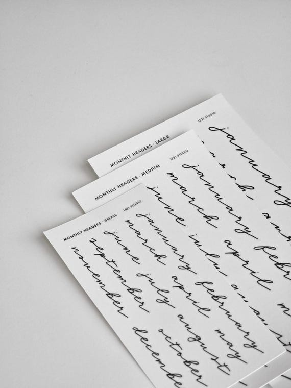 Monthly Header Stickers - 3 Sizes, Suitable for Hobonichi Planners, Script Stickers | Minimal Planner Stickers, Journal Stickers