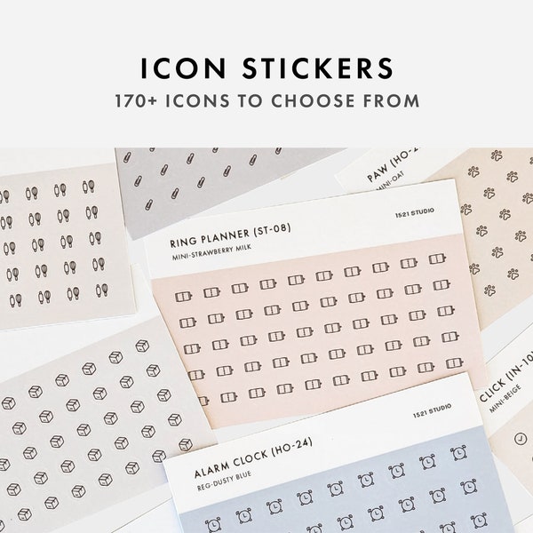 One icon per sheet - Minimal Planner Icon Stickers, 170+ Icons to choose from, Custom Icon Stickers, Planner Stickers || Washi, Matte, Clear
