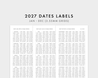 2027 Date Stickers, January to December Date Stickers, Hobonichi Stickers, 3.5mm & 4mm Grids | Minimal Planner Stickers, Journal Stickers