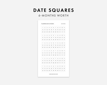 Adesivi quadrati per date, 6 mesi / Adesivi per date, Adesivi con numeri, Adesivi minimali, Adesivi per date per Bullet Journal, Adesivi per calendario