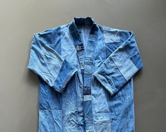 Blue Jeans Kimono Jacket - Upcycled Blue Kimono - Long Denim Kimono - Recycled Long Denim Jacket - Patchwork Duster - Sustainable Fashion