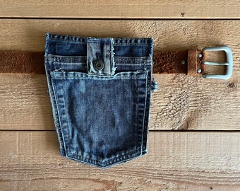 Upcycled Blue Denim Hip Bag - Hergebruikte Jeans Belt Bag - Zakken Telefoontasje - Kleine handsfree tas - Hippe zakken Tas