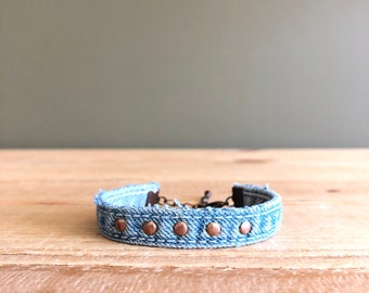 Upcycled Denim Bracelet: Handmade Copper Rivet Blue Jean Jewelry