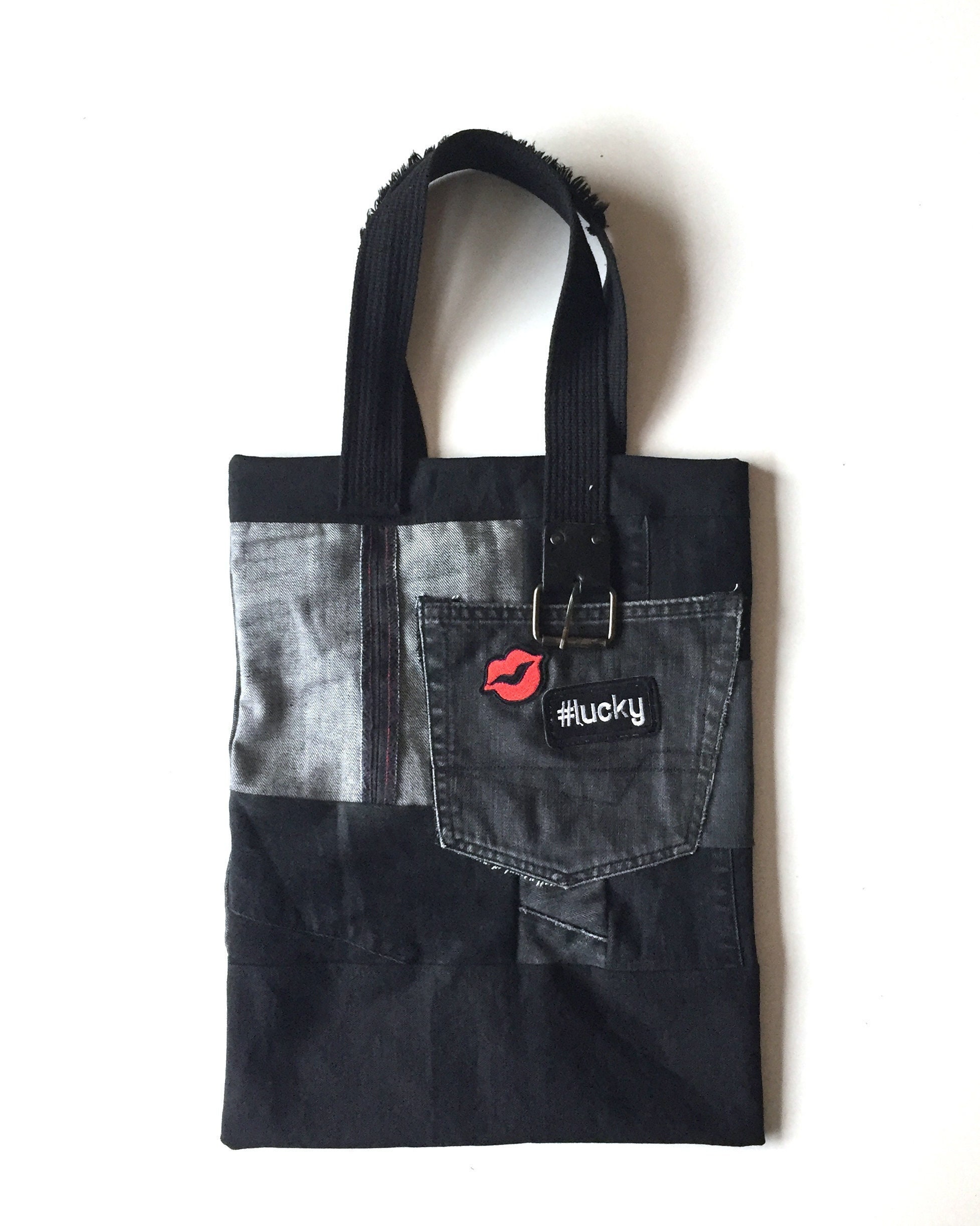 Grunge Punk Rock Goth Black Denim Bag Handmade Repurposed - Etsy Australia