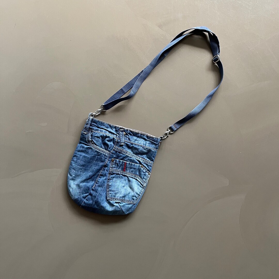 Upcycled Blue Denim Crossbody Bag Denim Shoulder Bag Recycled Denim Bag