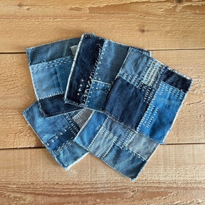 Sashiko Embroidered Patch Blue Jeans Patch Recycled Denim Applique Visible Mending Repair Slow Stitching Clothes Embellishing image 1