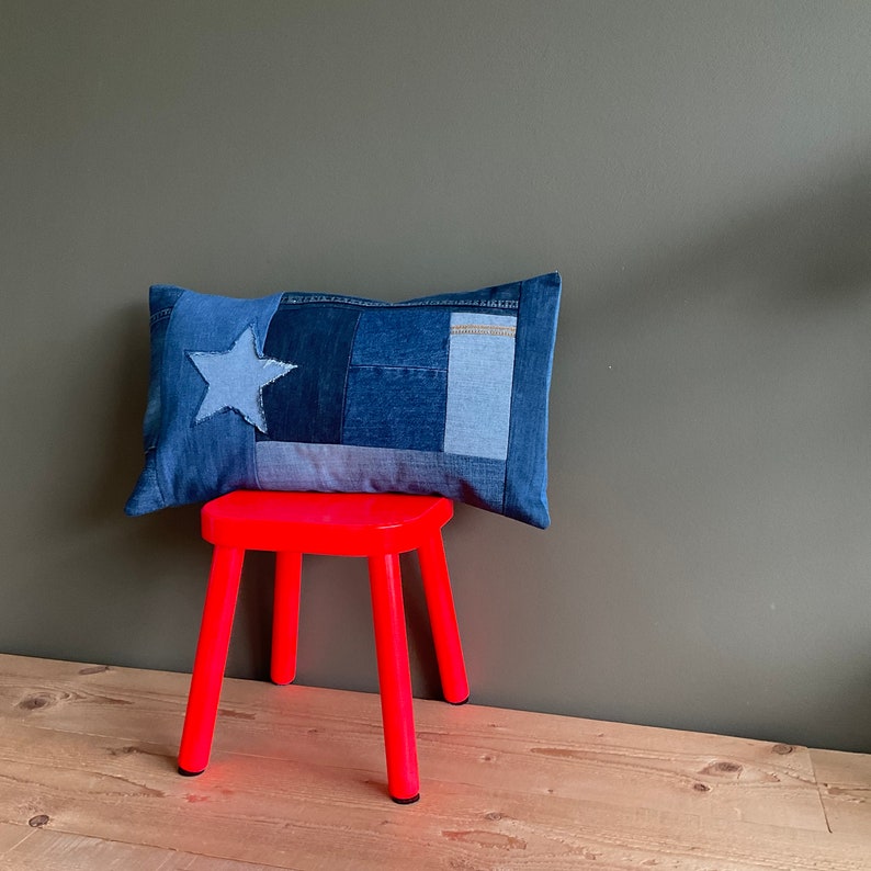 Denim Lumbar Pillow Cover Sturdy Blue Jeans Cushion Cover Etsy