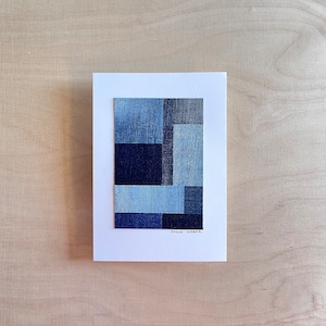 Blue Denim Art: Geometric Textile Collage, Minimalist Wall Decor