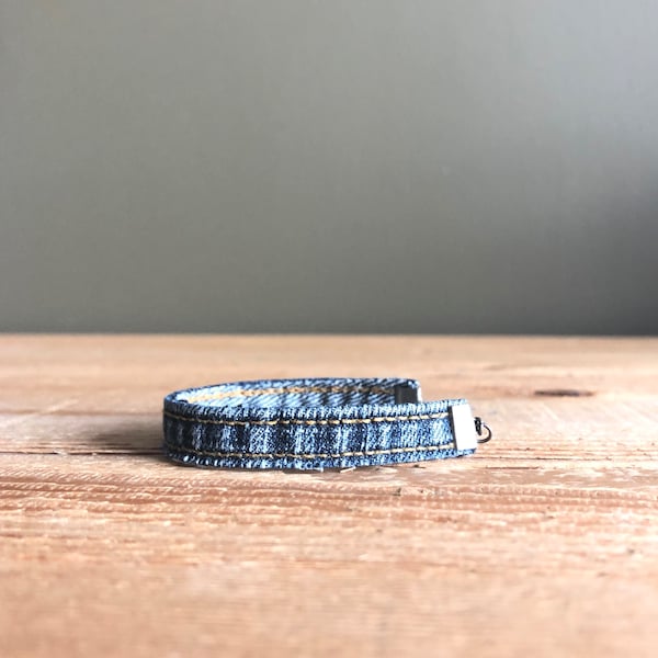 Upcycled Bracelet - Adjustable Blue Denim Bracelet - Handmade Unisex Gift - Repurposed Minimal Blue Jeans Bracelet - Blue Denim Jewelry