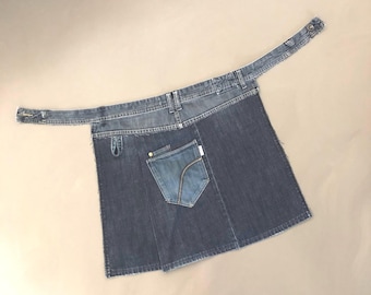 Upcycled Denim Half Apron: Handmade Recycled Blue Jeans with Pockets