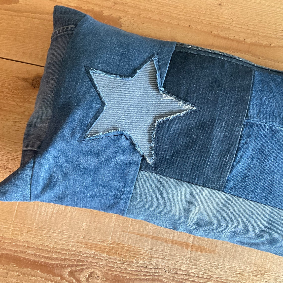 Denim Lumbar Pillow Cover Sturdy Blue Jeans Cushion Cover Etsy