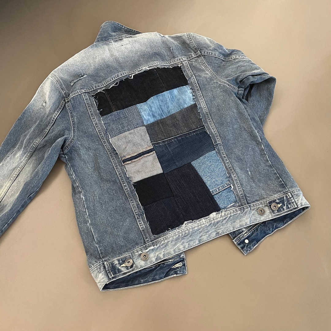 Restyled Denim Jacket Blue Jean Jacket Patched Blue Jacket Embellished ...