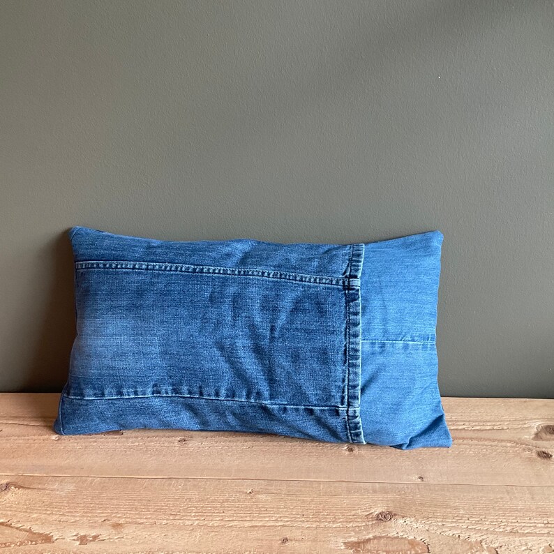 Denim Lumbar Pillow Cover Sturdy Blue Jeans Cushion Cover Etsy