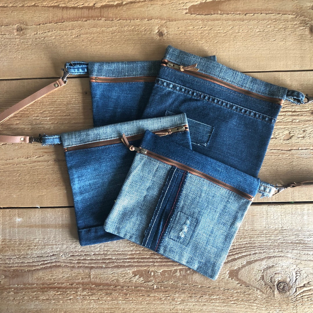 Blue Denim Zipper Pouch Handmade Wristlet Repurposed Upcycled Jeans ...