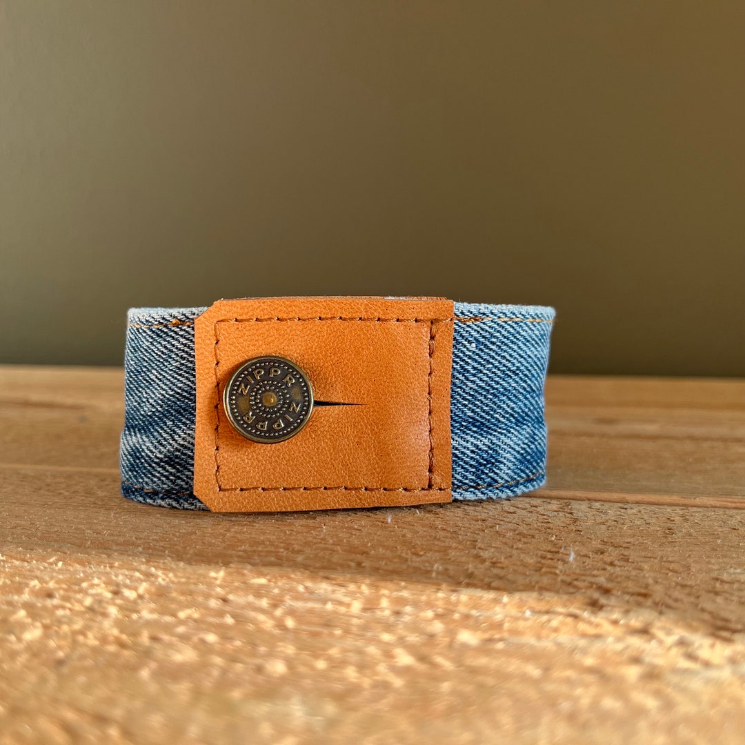 Leather and Blue Jeans Bracelet Denim Cuff Bracelet Etsy