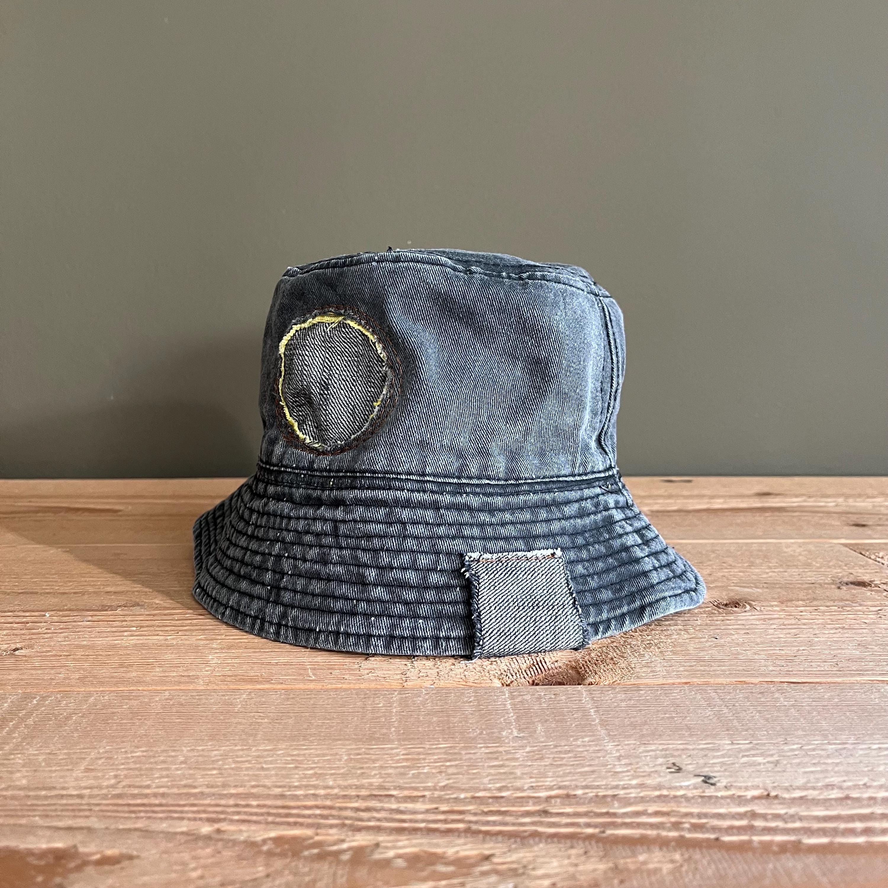 Upcycled Denim Bucket Hat Frayed Grey Wash Boho M/L Boho Denim Bucket Hat: Upcycled Vintage Style for Any Outfit  main image 4