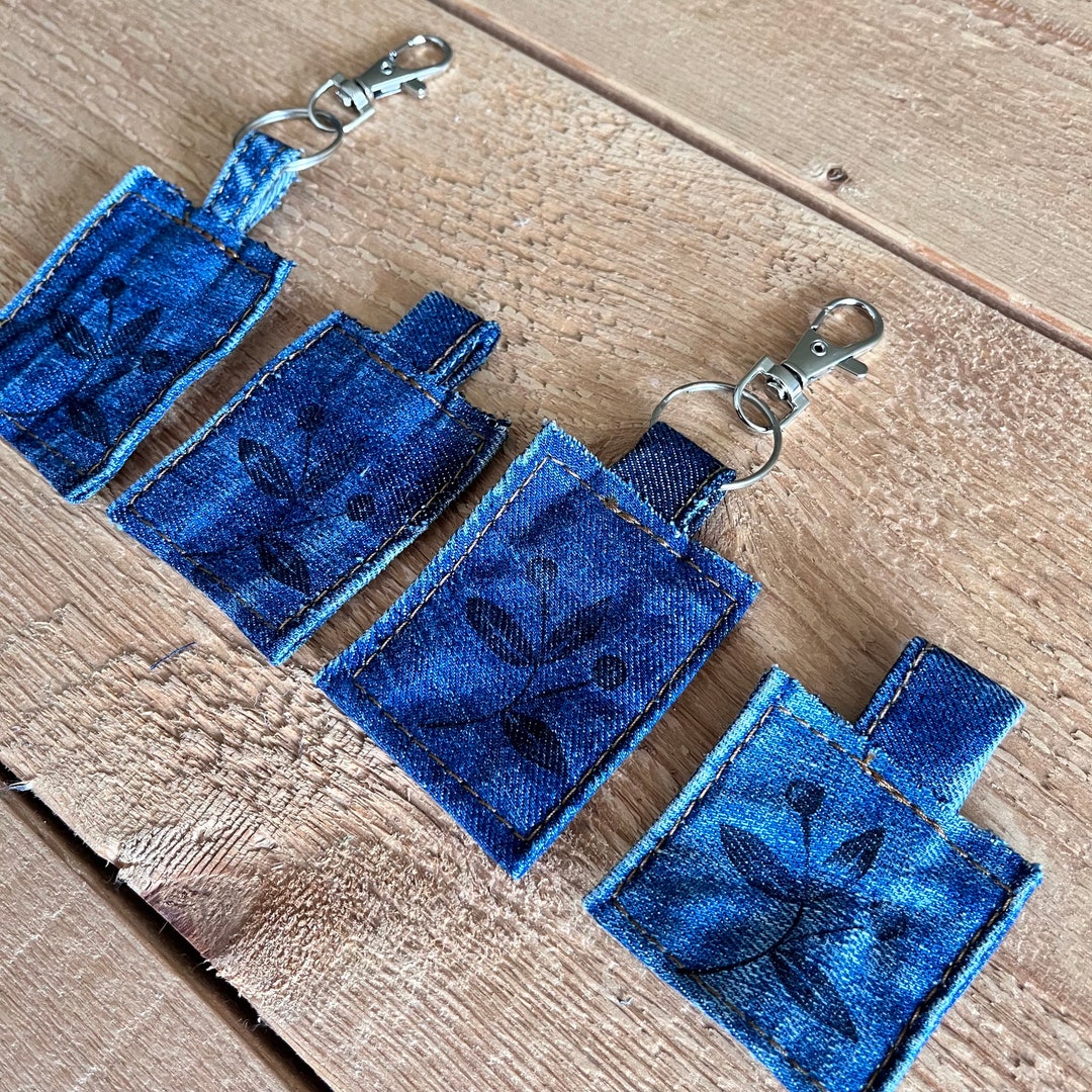 Blue Fabric Keychain Repurposed Keychain Recycled Keychain Etsy
