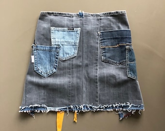 Upcycled Denim Apron: Handmade Repurposed Jeans Apron with Pockets