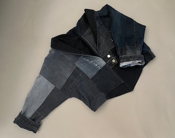 Chaqueta vaquera de patchwork reciclada: estilo kimono corto