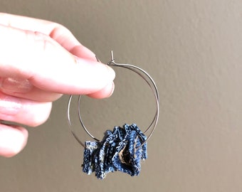 Upcycled Denim Hoop Earrings: Handmade Blue Jean Jewelry (40mm)