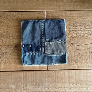 Sashiko Embroidered Patch Blue Jeans Patch Recycled Denim Applique Visible Mending Repair Slow Stitching Clothes Embellishing F