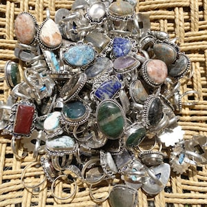 Wholesale Lot rings Multi Gemstone Mixed Rings, 100% Natural crystal, Silver Plated Rings Lot, Handmade jewelry, vintage rings, hippie rings
