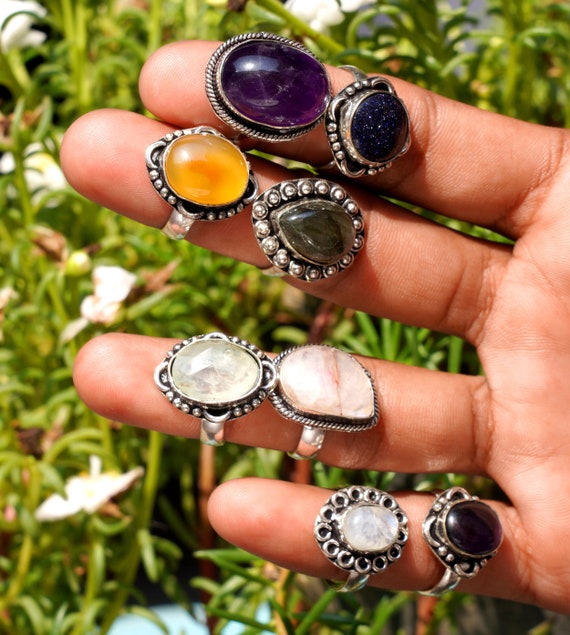 Healing Crystal Rings Rings Wholesale Rings Lot Silver Plated