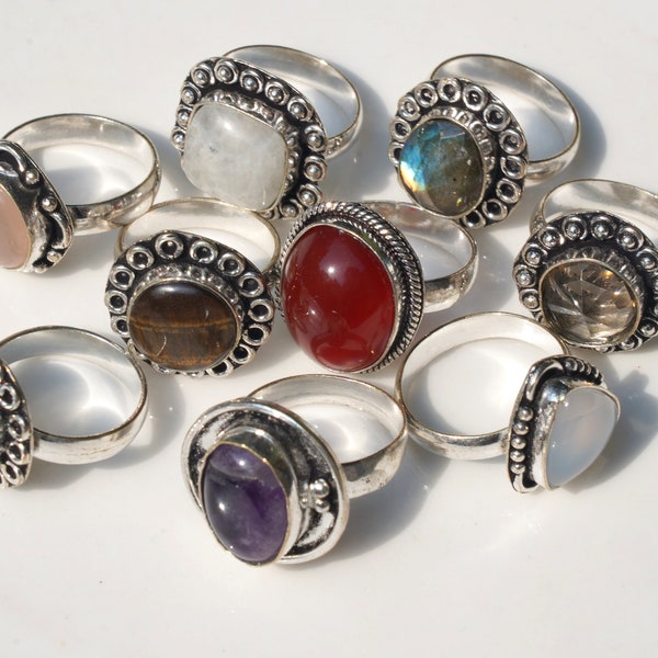 Wholesale jewelry, Silver Plated Rings Lot, 100% Natural crystal, Unisex rings lot, Multi Gemstone Mixed Rings, vintage rings, hippie rings