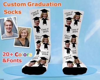 Class of 2024 Graduation Socks, 2024 Grad Socks, Personalized Graduation Socks, Custom Face Socks With text, 2024 Graduate, Graduation Gift