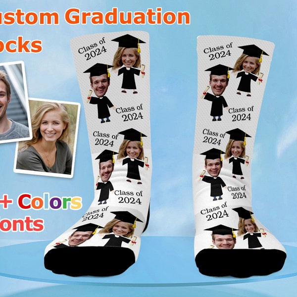 Class of 2024 Graduation Socks, 2024 Grad Socks, Personalized Graduation Socks, Custom Face Socks With text, 2024 Graduate, Graduation Gift