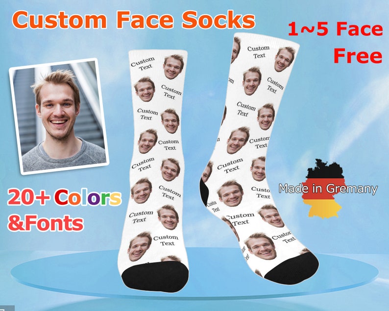 Custom Face Socks With Text, Your Face On Socks, Personalized face Socks, Custom Text Socks, Father's Day gift, Funny Socks, Photo Socks Bild 1