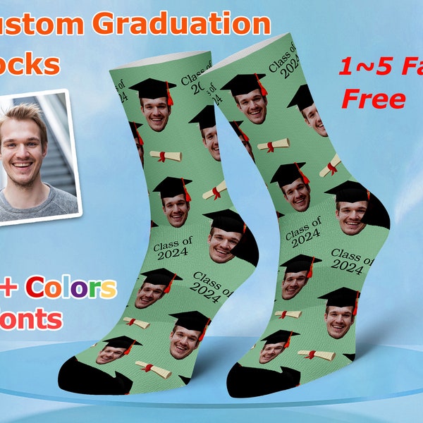 Custom Face Socks, 2024 Graduation Socks, 2024 Grad Socks, Personalized Graduation Socks, Custom Socks, 2024 Graduate, Graduation Gift