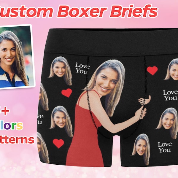 Personalized Print Hug Boxer Briefs for Men, Custom Face Boxer Briefs with Text, Anniversary/Birthday/Gift, Funny Photo Face Underwear