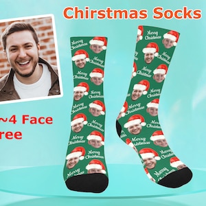 Custom Christmas Face Socks, Santa Hat Socks, Christmas Socks For Family, Best Gifts Socks, Personalized Photo Socks, Christmas Gift