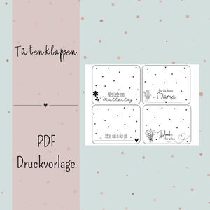 Könnte beinhalten: Vier druckbare Geschenkanhänger mit schwarzen und weißen Blumenmustern. Die Anhänger zeigen den Text "Alles Liebe zum Muttertag", "Für die beste Mama", "Danke für alles" und "Schon, dass es dich gibt".