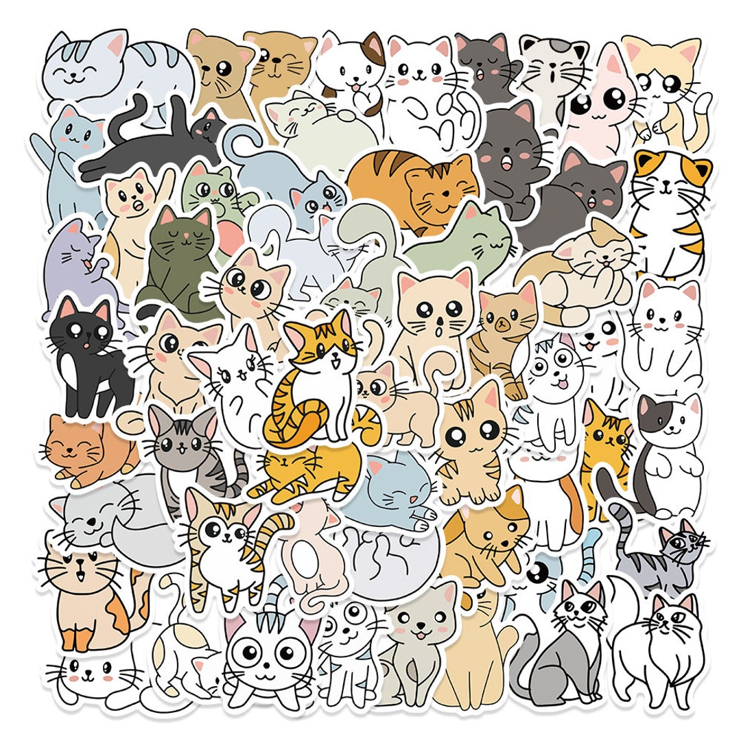 60pcs Cute Cartoon Cats Kittens Vinyl Decal Stickers - Etsy