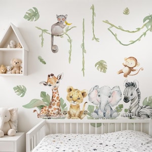 XXL Sticker Set Safari Animals Wall Stickers for Children's Room Jungle Wall Decal for Baby Room Wall Sticker Decoration Self-Adhesive DL5097