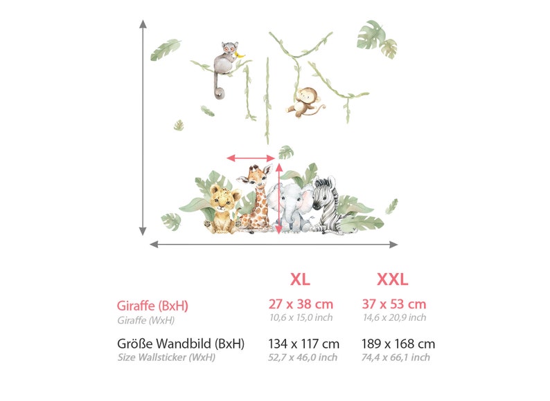 XXL sticker set safari animals wall decal for children's room jungle wall sticker for baby room wall decal decoration self-adhesive DL807 image 2