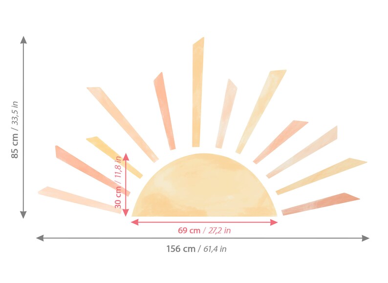 Autocollant mural soleil levant autocollant mural chambre d'enfant chambre aquarelle demi soleil autocollant mural salon décoration autocollante DL985 image 2