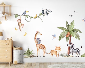 Sticker mural sticker mural chambre d'enfant animal safari sticker mural zèbre décoration murale girafe salle de jeux autocollant mural singe autocollant DL767