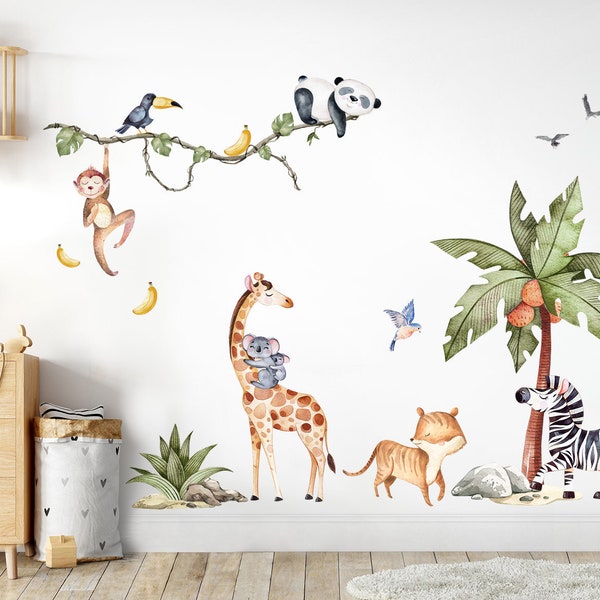 Sticker mural sticker mural chambre d'enfant animal safari sticker mural zèbre décoration murale girafe salle de jeux autocollant mural singe autocollant DL767